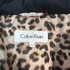 Calvin Klein Full-Length Down Puffer Jacket | Black and Leopard Print | Sz S